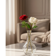 Vase Élégant avec Roses Artificielles – Harmonie Rouge & Blanc