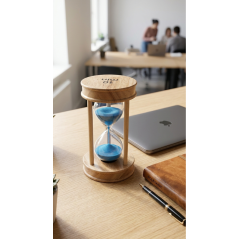 Sablier en bois élégant avec sable bleu – Décoration raffinée et apaisante