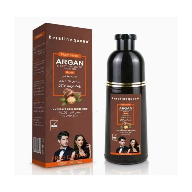 keratine queen Shampoing marron pour cheveux gris et noirs à l'extrait huile argan
