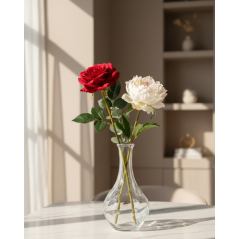 Vase Élégant avec Roses Artificielles – Harmonie Rouge & Blanc