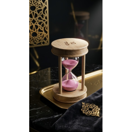 Sablier en bois élégant avec sable rose – Décoration raffinée et apaisante