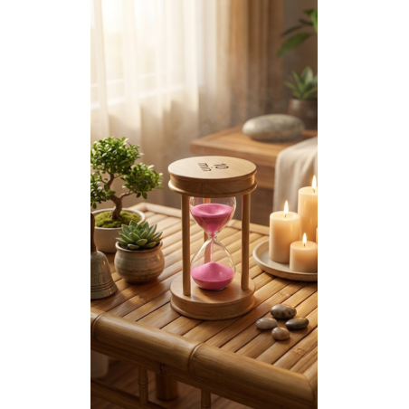 Sablier en bois élégant avec sable rose – Décoration raffinée et apaisante